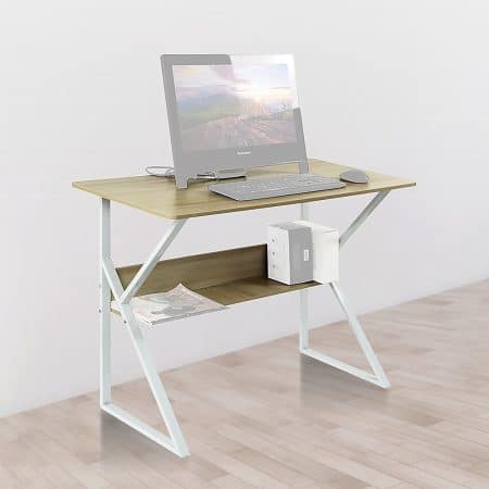 Wood & Metal Computer Desk with Shelf Home Office Furniture - Image 2