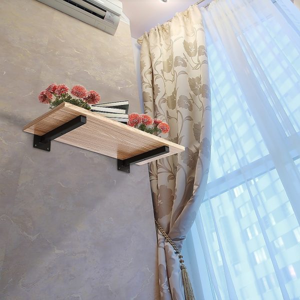 20cm Floating Shelf Brackets Industrial Metal Shelving Supports 4-Pack - Black - Image 2