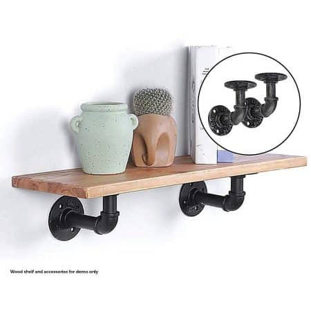 Industrial Black Iron Pipe Bracket Wall Mounted Floating Shelf - Set of 2 - Image 2