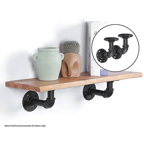 Industrial Black Iron Pipe Bracket Wall Mounted Floating Shelf - Set of 2 - Image 2