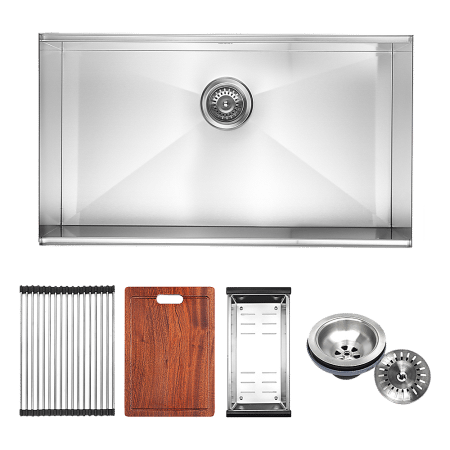 BRIENZ 32-inch Nano Workstation Ledge Undermount 16 Gauge Stainless Steel Kitchen Sink Single Bowl