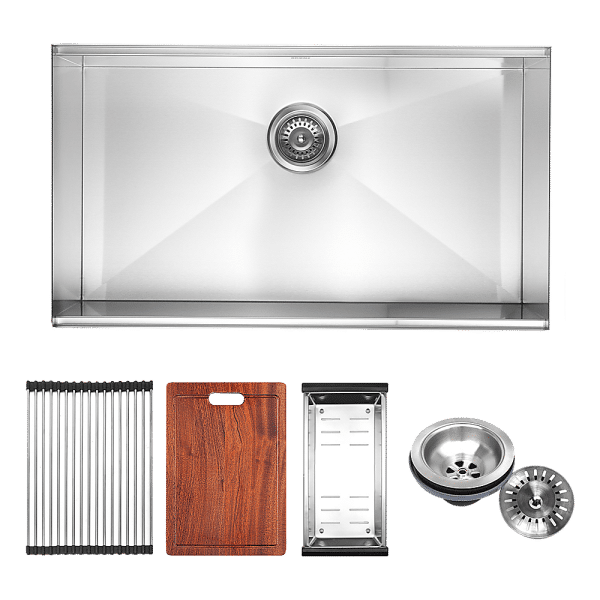 BRIENZ 32-inch Nano Workstation Ledge Undermount 16 Gauge Stainless Steel Kitchen Sink Single Bowl