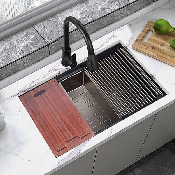 BRIENZ 32-inch Nano Workstation Ledge Undermount 16 Gauge Stainless Steel Kitchen Sink Single Bowl - Image 2