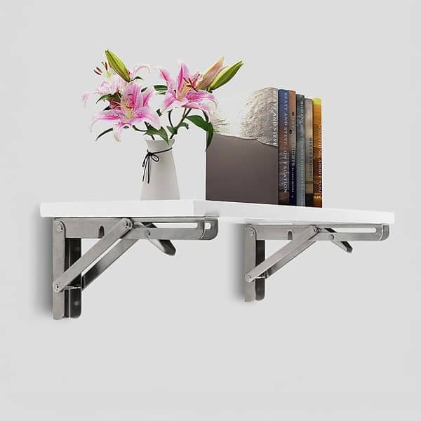 2x 20" Stainless Steel Folding Table Bracket Shelf Bench 50kg Load Heavy Duty - Image 2