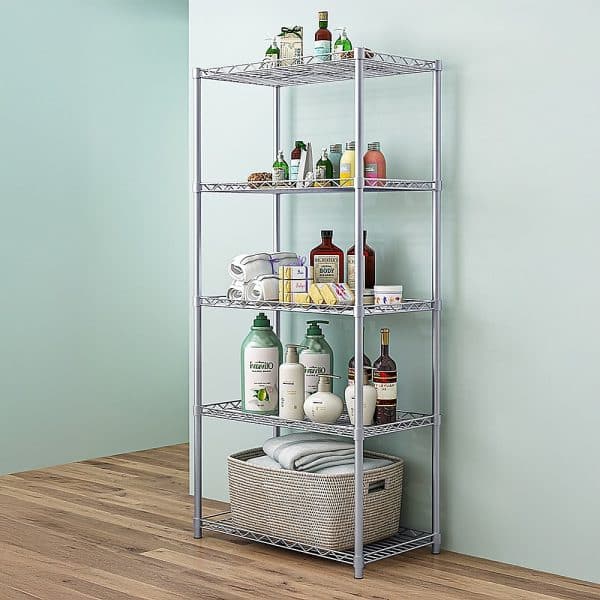 5 Tier Silver Metal Storage Rack Shelving Wire Shelf - Image 2