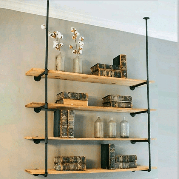 Wall Shelves Display Bookshelf Industrial DIY Pipe Shelf Rustic Brackets - Image 2