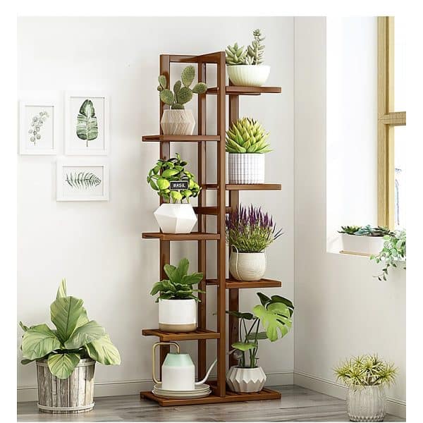 6 Tiers Vertical Bamboo Plant Stand Staged Flower Shelf Rack Outdoor Garden - Image 2