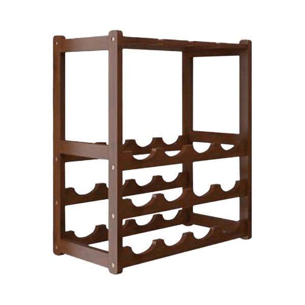 Bamboo Wine Rack Free Standing 15 Bottles with 6 Glasses Holder Storage in Dark Brown