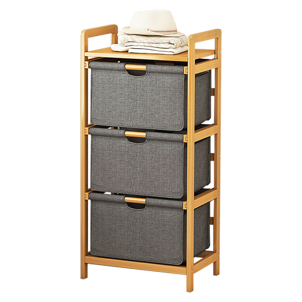 Bamboo Shelf with Storage Hamper - Wooden Bamboo Removable Bags