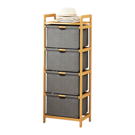 Bamboo Shelf with Storage Hamper - Wooden Bamboo Removable Bags