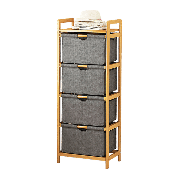 Bamboo Shelf with Storage Hamper - Wooden Bamboo Removable Bags