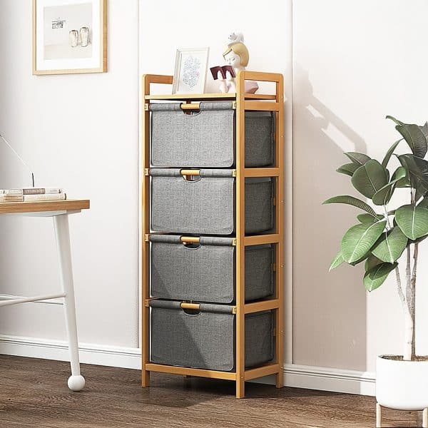 Bamboo Shelf with Storage Hamper - Wooden Bamboo Removable Bags - Image 2