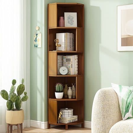 5-Shelf Corner Bookcase Industrial Bookshelf Display Storage Stand - Image 2