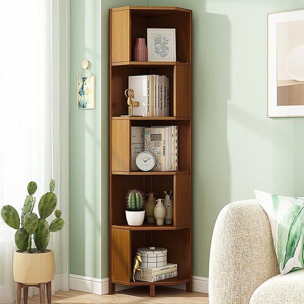 5-Shelf Corner Bookcase Industrial Bookshelf Display Storage Stand - Image 2