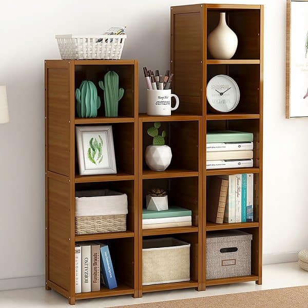 Bamboo Adjustable Shelf Bookcase Display Storage Rack Stand Livingroom Bedroom Set - Image 2