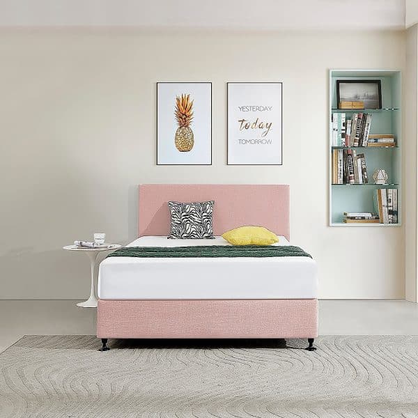 Linen Fabric Double Bed Deluxe Headboard Bedhead - Pale Pink - Image 2