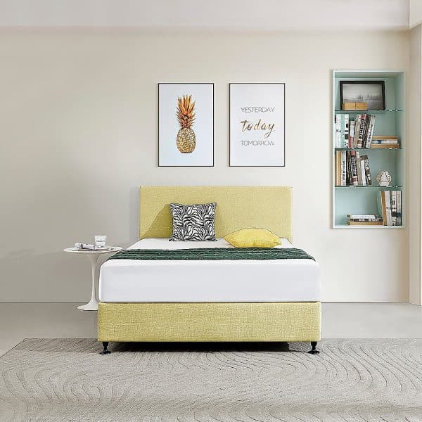 Linen Fabric Double Bed Deluxe Headboard Bedhead - Sulfur Yellow - Image 2