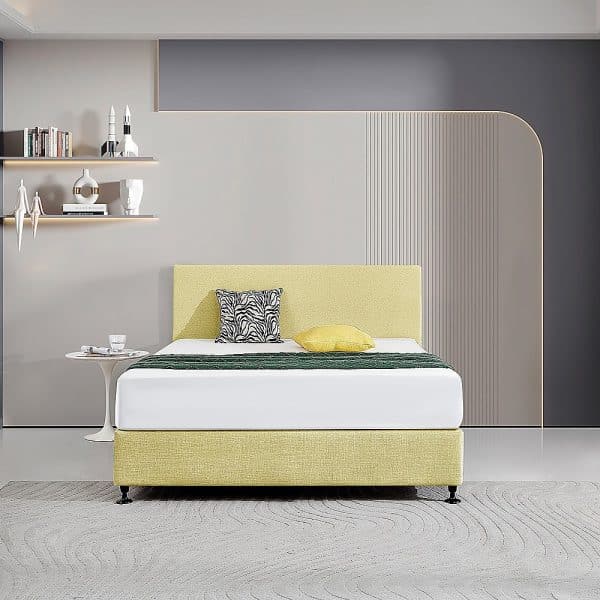 Linen Fabric Queen Bed Deluxe Headboard Bedhead - Sulfur Yellow - Image 2