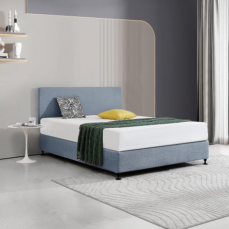 Linen Fabric Queen Bed Deluxe Headboard Bedhead - Berlin Blue - Image 2