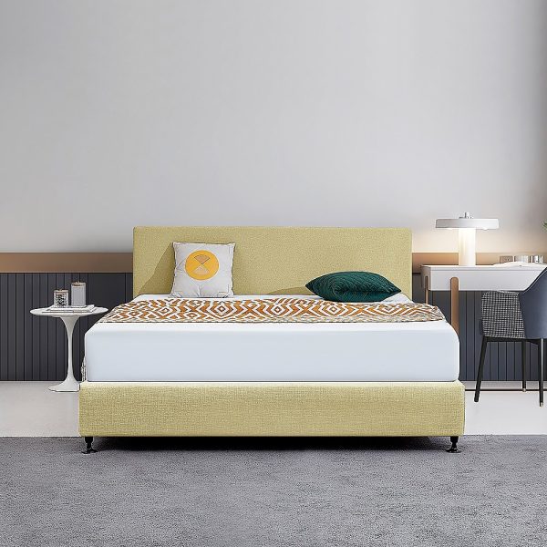 Linen Fabric King Bed Deluxe Headboard Bedhead - Sulfur Yellow - Image 2