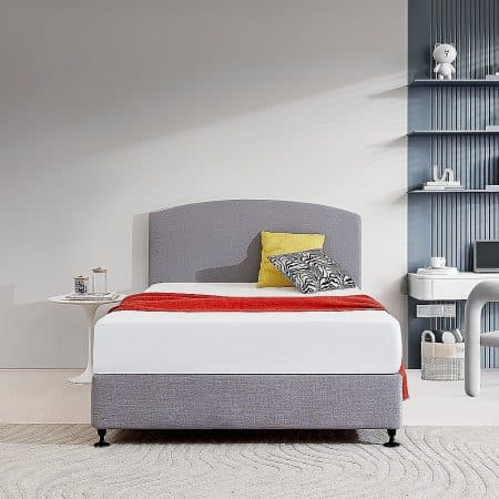 Linen Fabric Double Bed Curved Headboard Bedhead - Slate Ash - Image 2