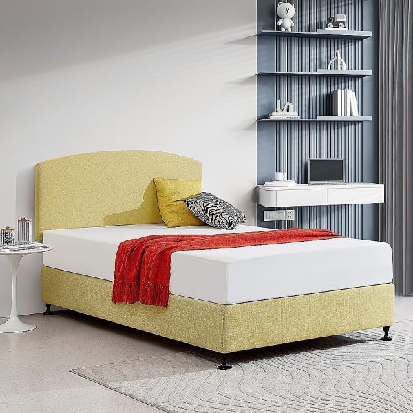 Linen Fabric Double Bed Curved Headboard Bedhead - Sulfur Yellow - Image 2