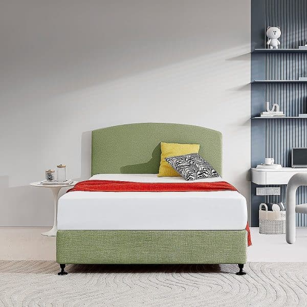 Linen Fabric Double Bed Curved Headboard Bedhead - Olive Green - Image 2