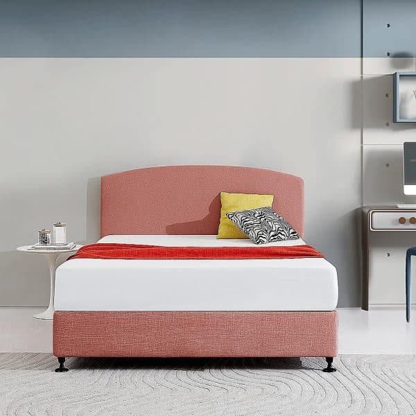 Linen Fabric Queen Bed Curved Headboard Bedhead - Pearl Copper Brown - Image 2