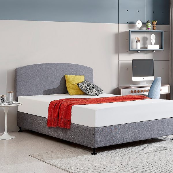 Linen Fabric Queen Bed Curved Headboard Bedhead - Slate Ash - Image 2