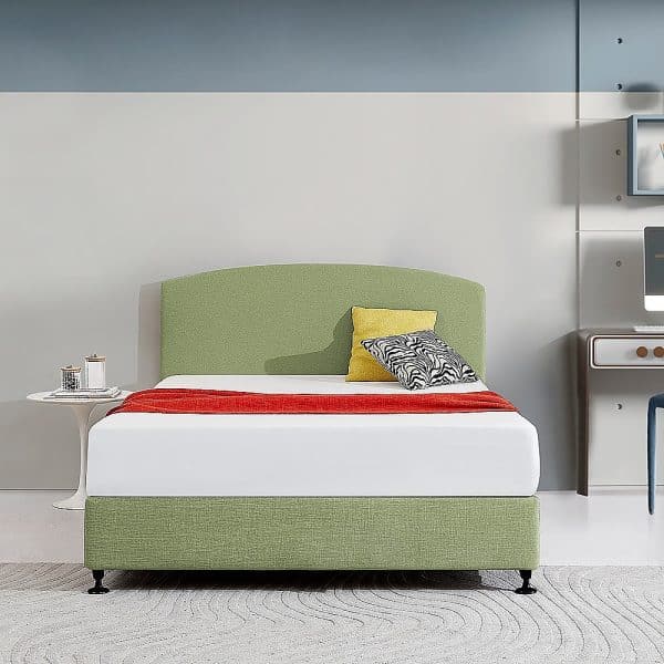 Linen Fabric Queen Bed Curved Headboard Bedhead - Olive Green - Image 2