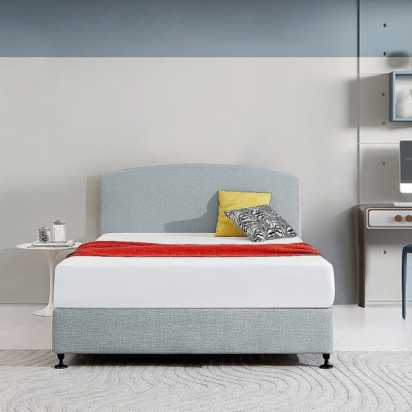 Linen Fabric Queen Bed Curved Headboard Bedhead - Stone Grey - Image 2
