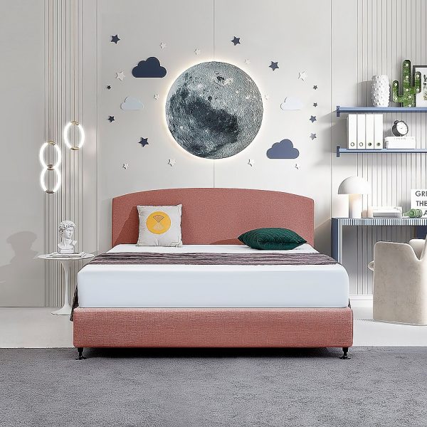 Linen Fabric King Bed Curved Headboard Bedhead - Pearl Copper Brown - Image 2