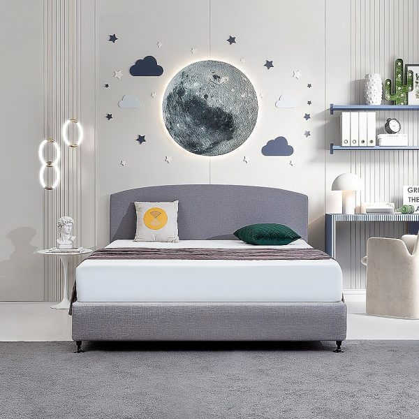 Linen Fabric King Bed Curved Headboard Bedhead - Slate Ash - Image 2