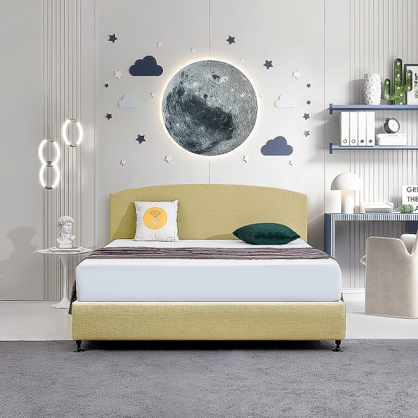 Linen Fabric King Bed Curved Headboard Bedhead - Sulfur Yellow - Image 2