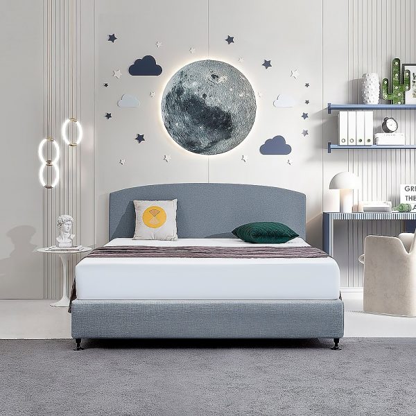Linen Fabric King Bed Curved Headboard Bedhead - Berlin Blue - Image 2