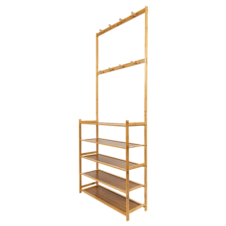 Large Wooden 5 Tiers Hat Coat Stand Clothes Shoe Rack Hanger Hooks Shelf Storage