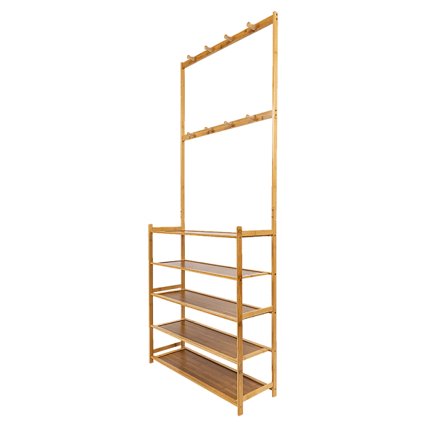 Large Wooden 5 Tiers Hat Coat Stand Clothes Shoe Rack Hanger Hooks Shelf Storage