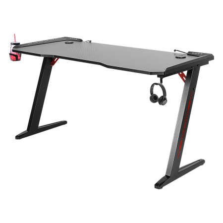 LED Gaming Desk Computer Table with Cup Holder Headphone Hook Cable Hole