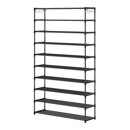 10 Tier Black Shoe Rack Metal Shoe Storage Organizer Rack 50-Pair Large Capacity