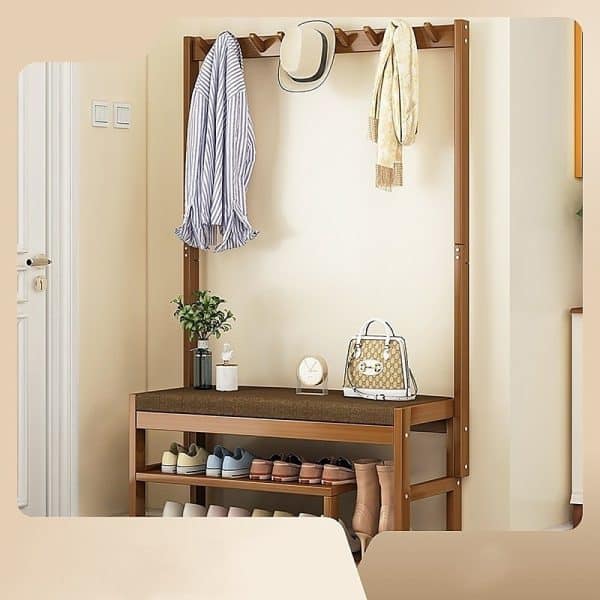 100cm Hallway Bench Coat Rack Stand Multifunctional Hall Shelf Entryway - Image 2