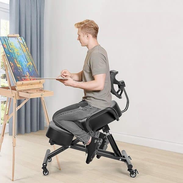 Ergonomic Kneeling Posture Chair with Backrest Adjustable Height and Casters - Image 2