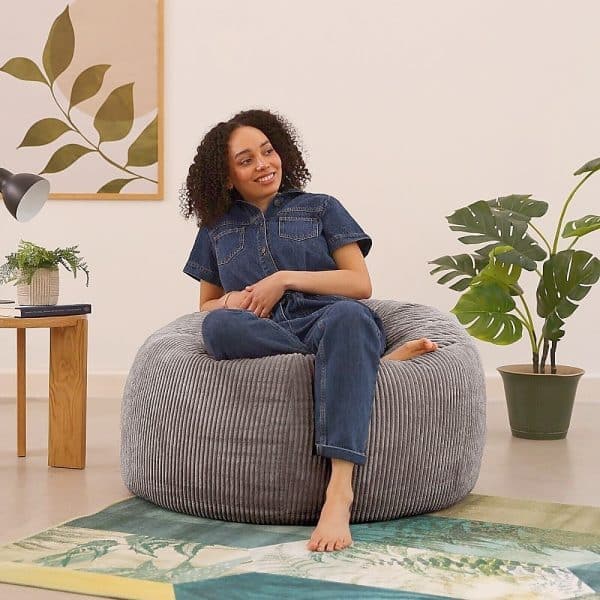 Jumbo Cord Beanbag Chair Cover Unfilled Large Bean Bag - Grey - Image 2