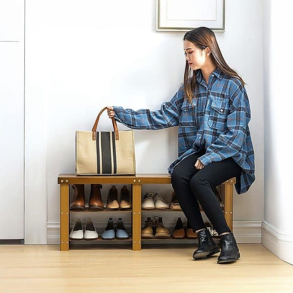 Bamboo Shoe Rack Wooden Bench Storage Organiser Cabinet Holder Stool - Image 2