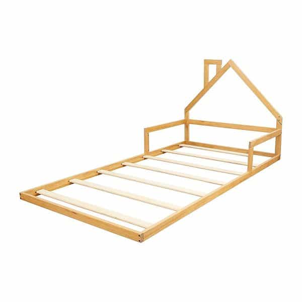 Pine Wood Floor Bed House Frame for Kids and Toddlers