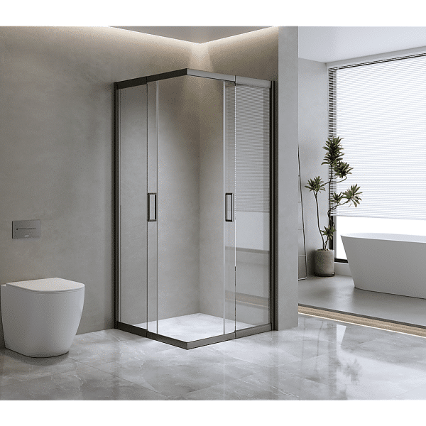Adjustable 1100x1100mm Double Sliding Door Glass Shower Screen in Black - Image 2