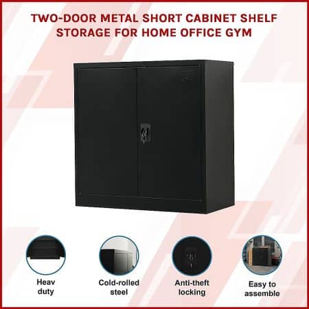Two-Door Metal Short Cabinet Shelf Storage for Home Office Gym - Image 2