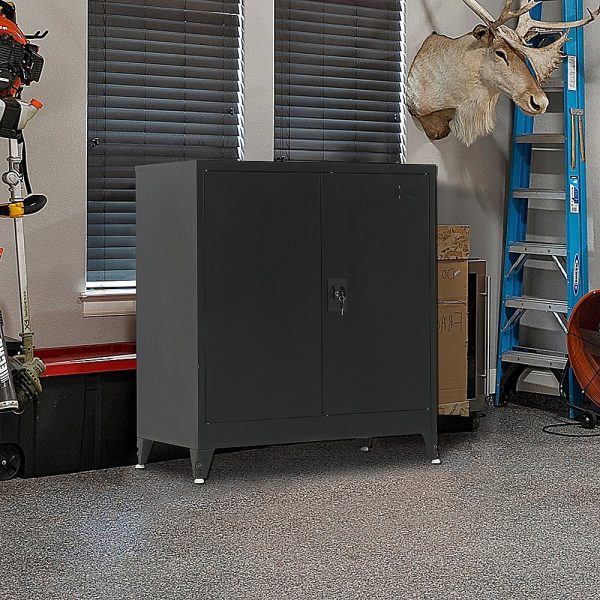 Two-Door Metal Short Cabinet Shelf Storage for Home Office Gym - Image 2