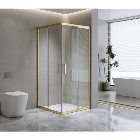 Adjustable 900x900mm Double Sliding Door Glass Shower Screen in Gold