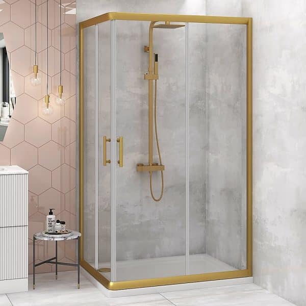 Adjustable 900x1200mm Double Sliding Door Glass Shower Screen in Gold - Image 2