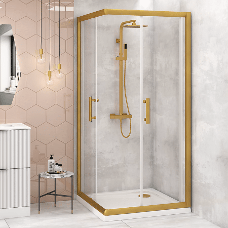 Adjustable 1200x1100mm Double Sliding Door Glass Shower Screen in Gold - Image 2